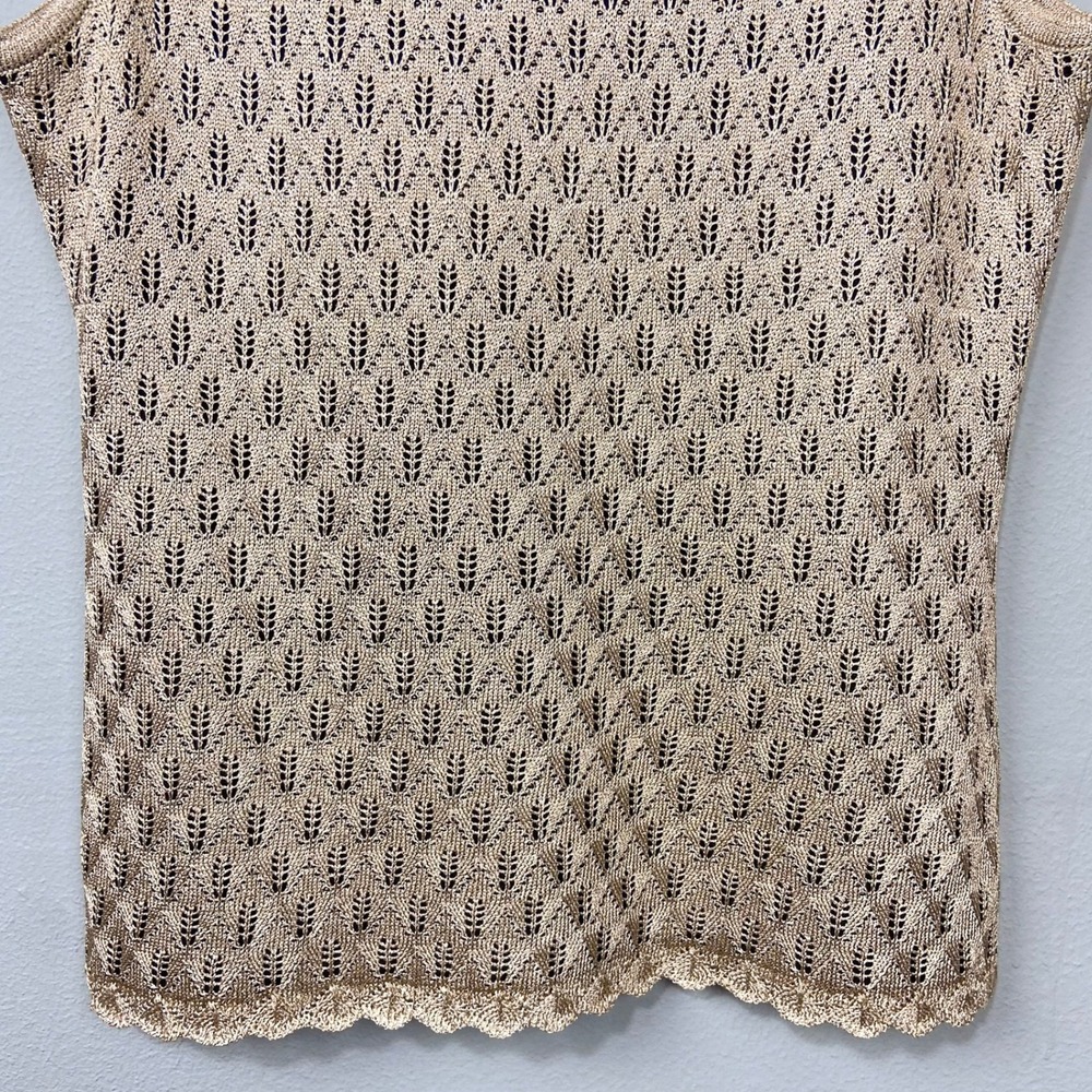 St. John Sleeveless‎ Sweater Knit Top Size S Gold Metallic Tank Pointelle Shell - Picture 11 of 11